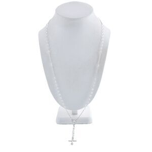 Vintage Sterling Silver 925 Crystal Beaded Rosary Cross Necklace 24"